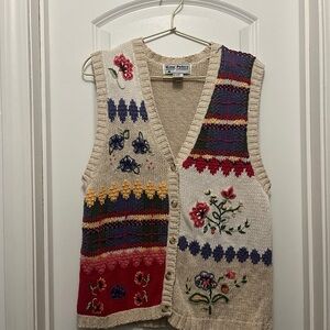 Vintage Spring Embroidered Patchwork Knit Vest